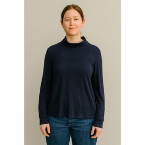 Stars Above Women's Cozy Knit Navy Blue Turtleneck Loungewear Sweater - Size Med